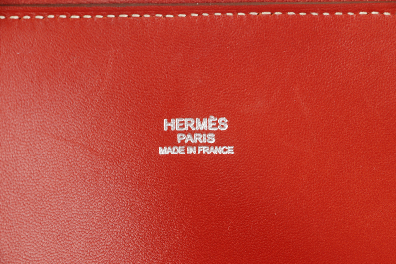 HERMES BOLIDE 35 SANGUINE CLEMENCE SILVER HARDWARE STAMP P SQUARE (YEAR 2012) WITH STRAPS, KEYS, LOCK AND DUST COVER