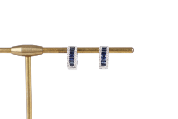 EARRINGS HOOPS 750WG WITH BLUE SAPPHIRE 3.0GM