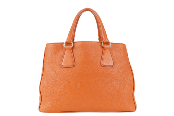 PRADA BN2579 VITELLO DAINO ZIP BAG ORANGE LEATHER GOLD HARDWARE WITH DUST COVER, LONG STRAPS AND CARD