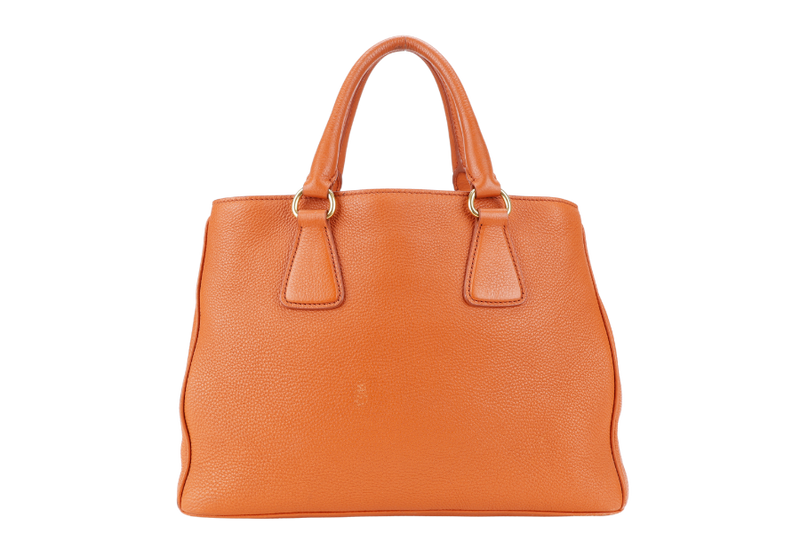 PRADA BN2579 VITELLO DAINO ZIP BAG ORANGE LEATHER GOLD HARDWARE WITH DUST COVER, LONG STRAPS AND CARD