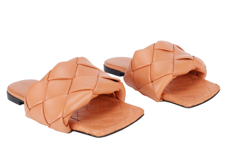 BOTTEGA VENETA LIDO FLAT SANDAL ORANGE LEATHER SIZE 37 WITH DUST COVER