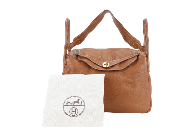 HERMES LINDY 34 STAMP K SQUARE (YEAR 2007) GOLD CLEMENCE LEATHER GOLD HARDWARE WITH DUST COVER
