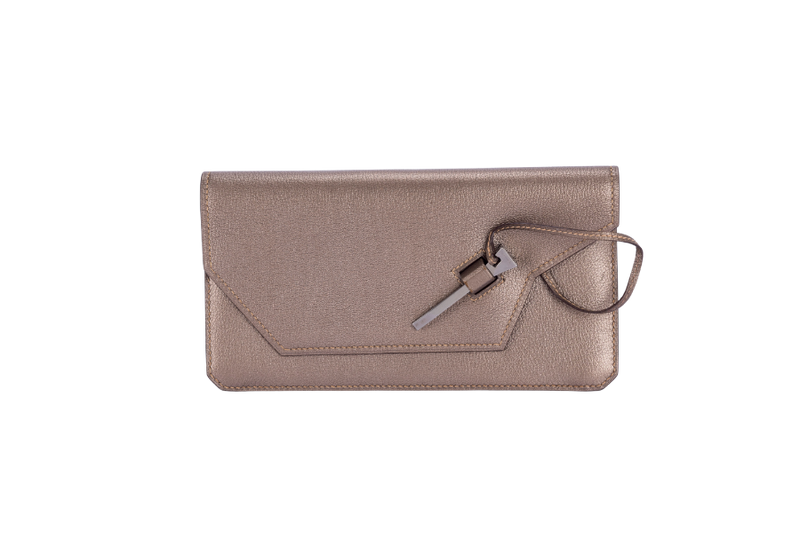 Hermes Clutch Metallic Grey Clutch with Mirror & Box