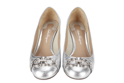 SALVATORE FERRAGAMO PUMPS SHOES METALLIC SILVER SIZE 4.5