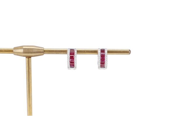 EARRINGS HOOPS 750WG WITH RUBY 3.0GM