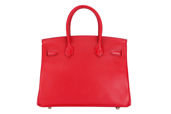 Hermes Birkin 30, Stamp Q, Rouge Casaque Color, Epsom Leather, Gold Hardware, with Dust Cover