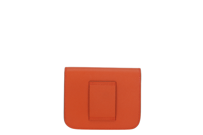 HERMES CONSTANCE SLIM WALLET (STAMP B) ORANGE H COLOR EPSOM LEATHER WITH DUST COVER & BOX