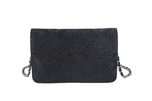 CHANEL W.O.C FLOWER LACE (1895xxxx) BLACK EMBOSSED GOATSKIN SILVER HARDWARE NO DUST COVER