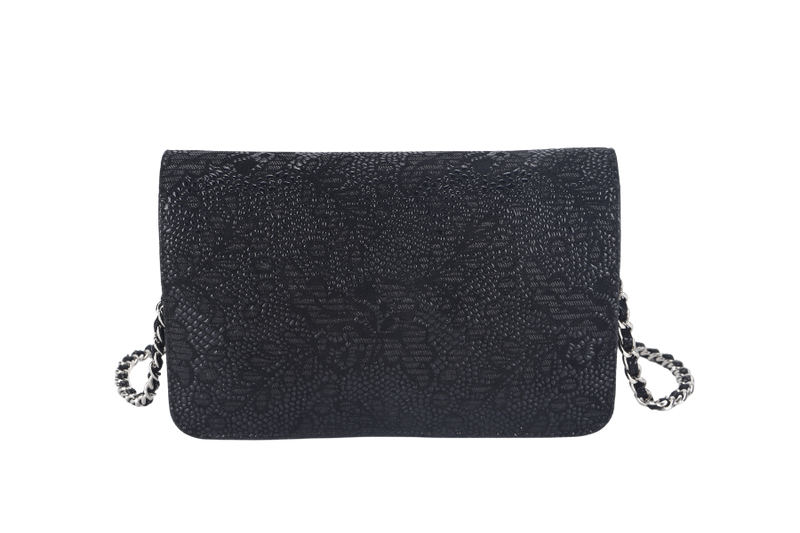 CHANEL W.O.C FLOWER LACE (1895xxxx) BLACK EMBOSSED GOATSKIN SILVER HARDWARE NO DUST COVER