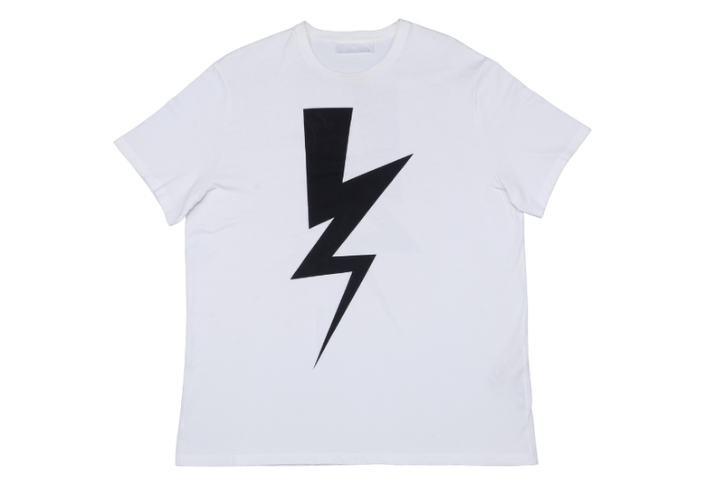 NEIL BARRETT THUNDERBOLT PRINT GRAPHIC SHIRT SLEEVE WHITE