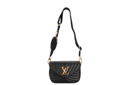Louis Vuitton New Wave Multi Pochette (M56461) Noir Color, with Strap, Chain, Dust Cover & Box