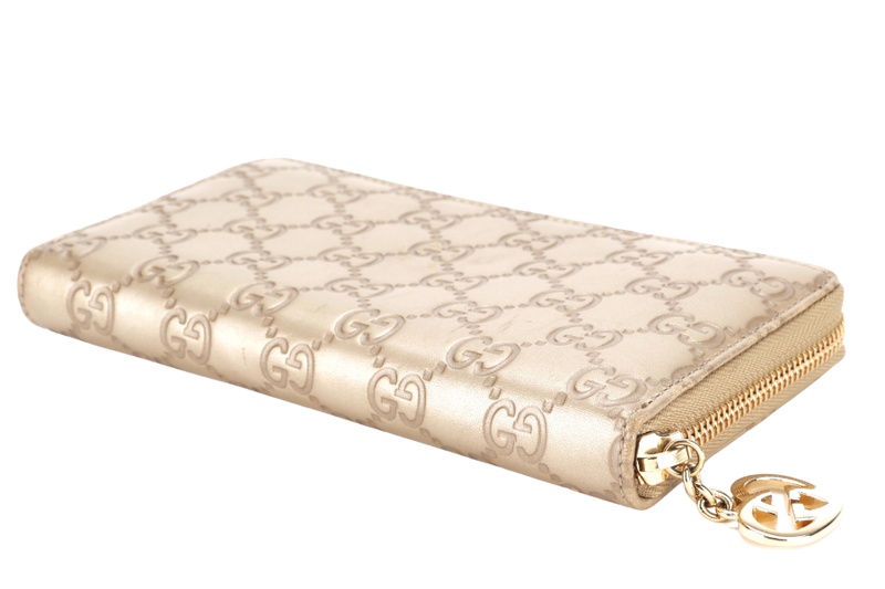 GUCCI 282247 534633 GUCCISSIMA METALLIC LEATHER LONG ZIP WALLET GOLD HARDWARE, NO DUST COVER & BOX