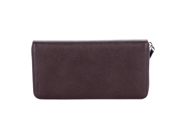 Prada 深棕色 Saffiano 拉链钱包