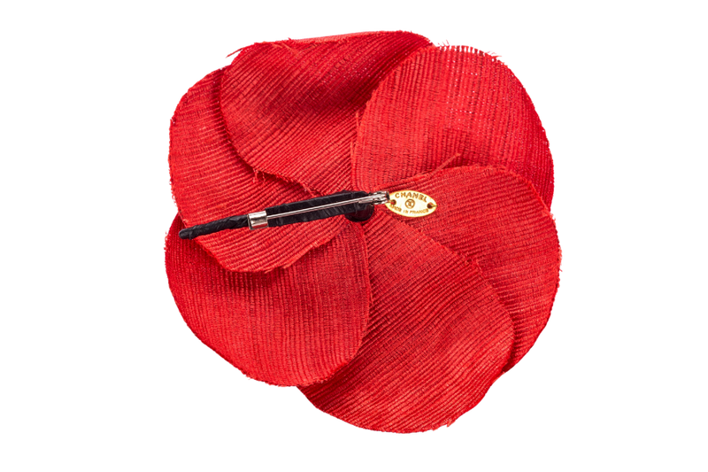 Chanel Camellia Brooch Red Color in Fabric, with Box