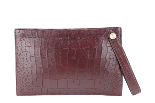MULBERRY OXBLOOD EMBOSSED CROC LEATHER CLUTCH GOLD HARDWARE WITH DUST COVER