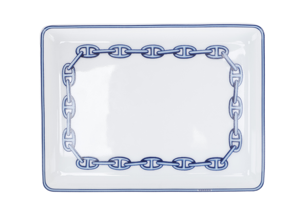 HERMES CHAINE D'ANCRE PORCELAIN SQUARE PLATE WITH BOX