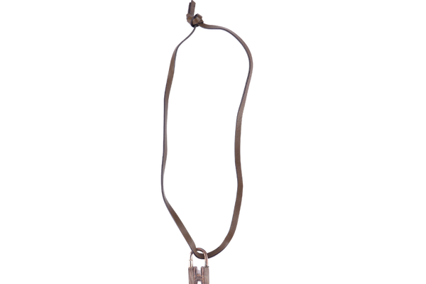 HERMES TOUREG SV925 H LOCK TRIBE NECKLACE WITH KHAKI LEATHER STRAP