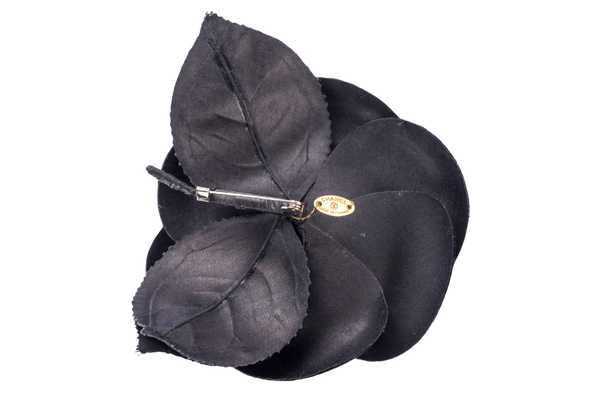 Chanel Camellia Brooch All Black with Leaf, with Box