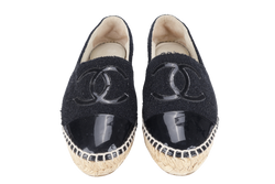 CHANEL ESPADRILLES SHOES BLACK GLITTER TWEED SIZE 38 NO DUST COVER