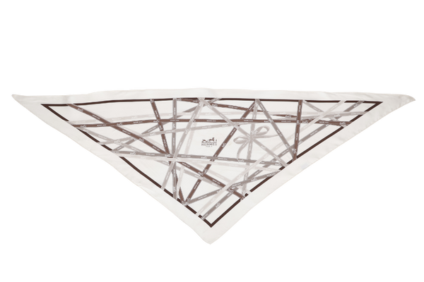 HERMES WHITE SEPIA BROWN BOLDUC SILK TWILLY