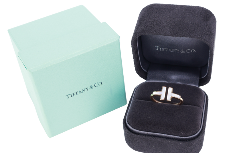 TIFFANY & CO. T WIRE RING MOP 18K YG 3.5G SIZE 5.5 WITH BOX