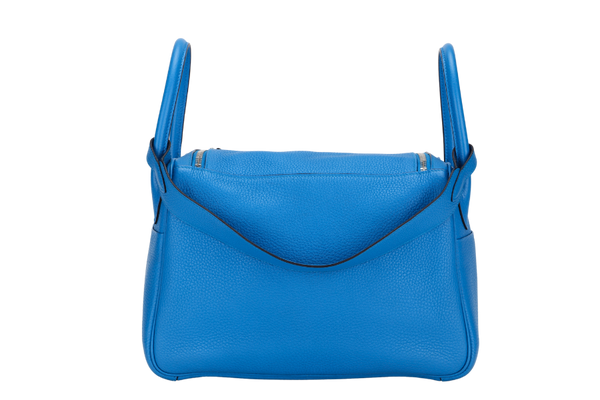 HERMES LINDY 30 (STAMP A) BLUE ZANZIBAR CLEMENCE LEATHER SILVER HARDWARE, WITH DUST COVER & BOX