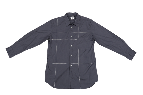 COMME DES GARCONS BLACK LONG SLEEVE SHIRT WITH WHITE LINES STITCHES SIZE XL