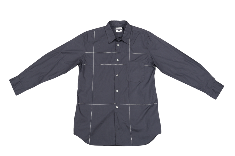COMME DES GARCONS BLACK LONG SLEEVE SHIRT WITH WHITE LINES STITCHES SIZE XL