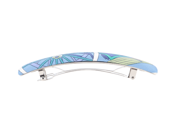 HERMES SILK HAIR CLIP DARK BLUE AND WHITE WITH BOX