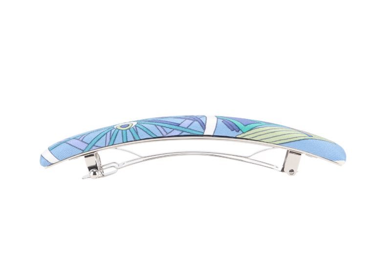 HERMES SILK HAIR CLIP DARK BLUE AND WHITE WITH BOX