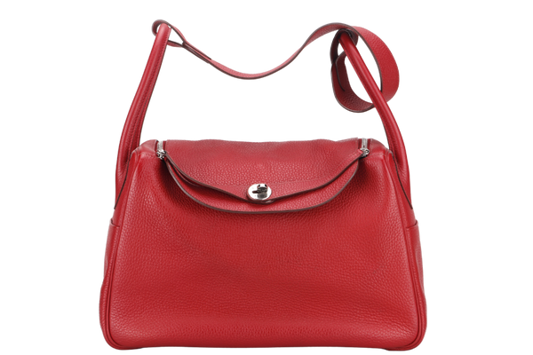 HERMES LINDY 34 (STAMP O) YEAR 2011  ROUGE GARANCE COLOR TOGO LEATHER SILVER HARDWARE WITH DUST COVER