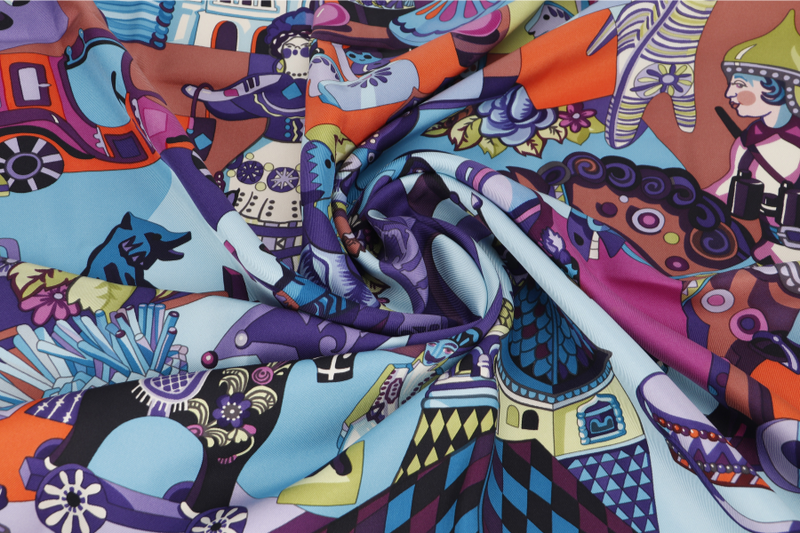 HERMES SCARF RUSSIAN DOLLS BLUE AND PURPLE 90CM X 90CM NO BOX