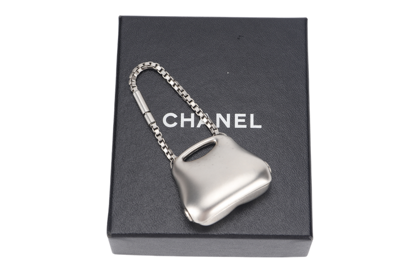 CHANEL KEY RING CHARM HIP BAG MOTIF METAL SILVER WITH BOX