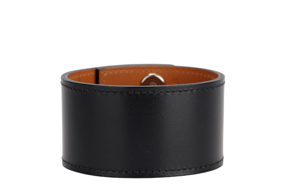 Hermes Perforated Intense Bracelet, Black Color, Silver Hardware