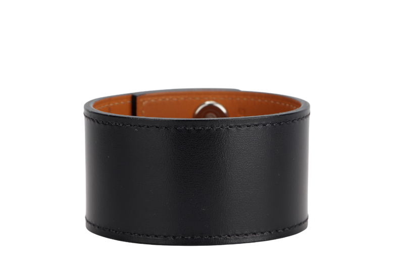 Hermes Perforated Intense Bracelet, Black Color, Silver Hardware