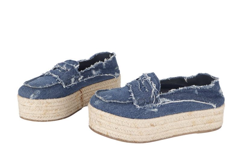 MIU MIU BLUE DENIM EMBELISHED PLATFORM ESPADRILLES 36.5