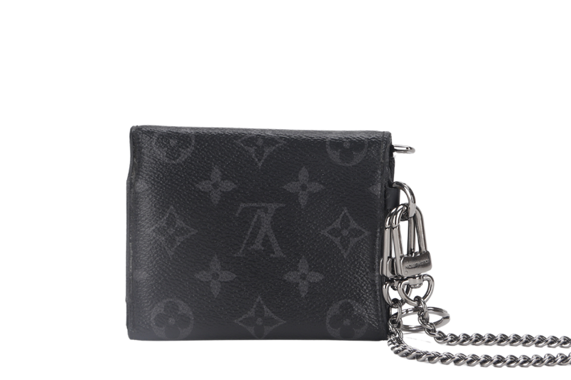 LOUIS VUITTON RIVET CHAIN COMPACT WALLET MONOGRAM ECLIPSE SILVER HARDWARE WITH DUST COVER AND BOX