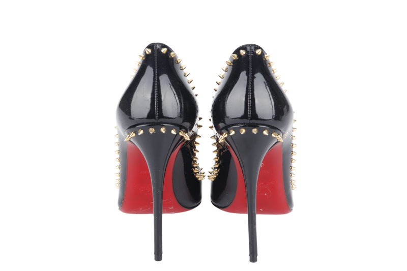 christian louboutin anjalina 120 black patent studded high heel 37.5