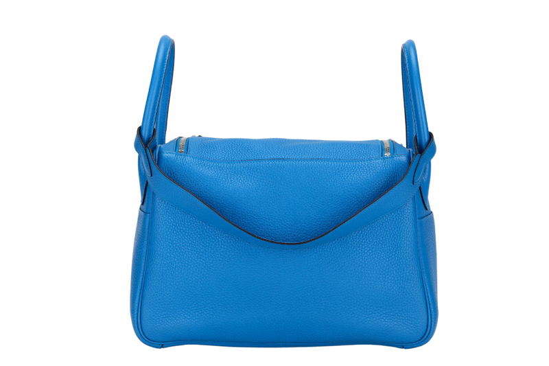 HERMES LINDY 30 (STAMP A) BLUE ZANZIBAR CLEMENCE LEATHER SILVER HARDWARE, WITH DUST COVER & BOX