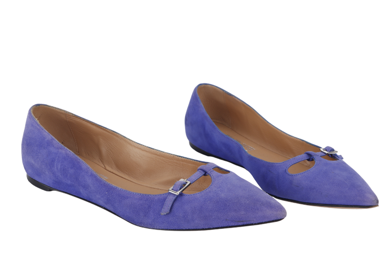 SALVATORE FERRAGANO PATTY C BLUE SUEDE POINTED TOE BALLERINA FLAT SIZE 8.5