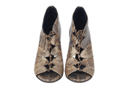 GUCCI OPEN TOE ANKLE BOOTS METALIC BROWN PHYTON 283460 SIZE 40.5
