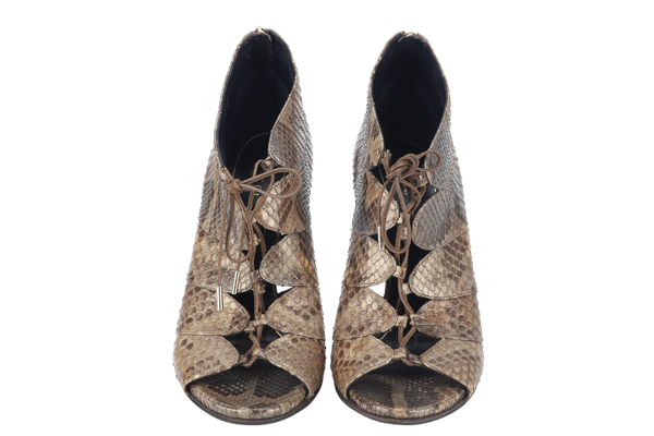 GUCCI OPEN TOE ANKLE BOOTS METALIC BROWN PHYTON 283460 SIZE 40.5