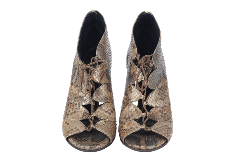 GUCCI OPEN TOE ANKLE BOOTS METALIC BROWN PHYTON 283460 SIZE 40.5
