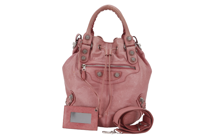 BALENCIAGA 203069 497717 POMPON GIANT 21 PINK CALF LEATHER SILVER HARDWARE WITH STRAP