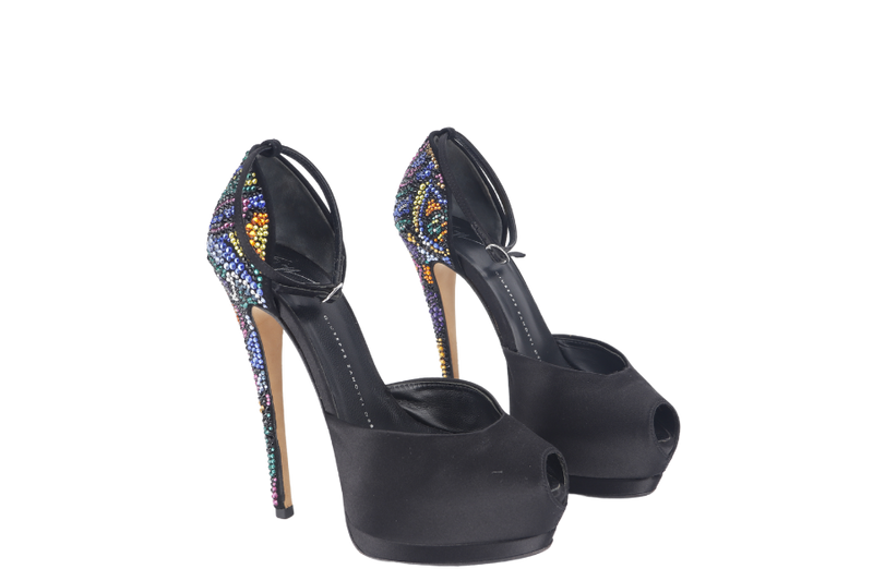 GIUSEPPE ZANOTTI HEELS BLACK SWAROVSKI CRYSTAL EVIL EYE SIZE 36