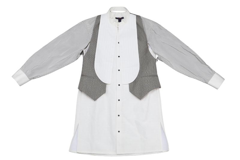 LOUIS VUITTON 1AC3MO LAYERED SHIRT DRESS WITH BIB SIZE 38