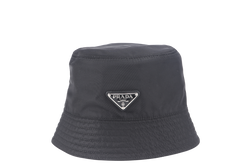 PRADA BUCKET HAT METAL LOGO BLACK NYLON WITH DUST COVER