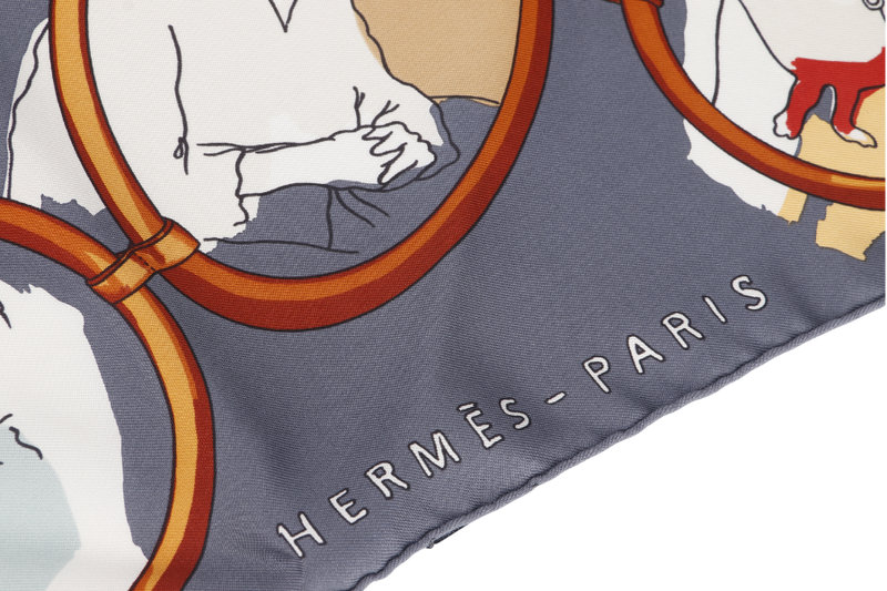 HERMES TRIANGLE GREY SHADES SILK SCARF WITH BOX