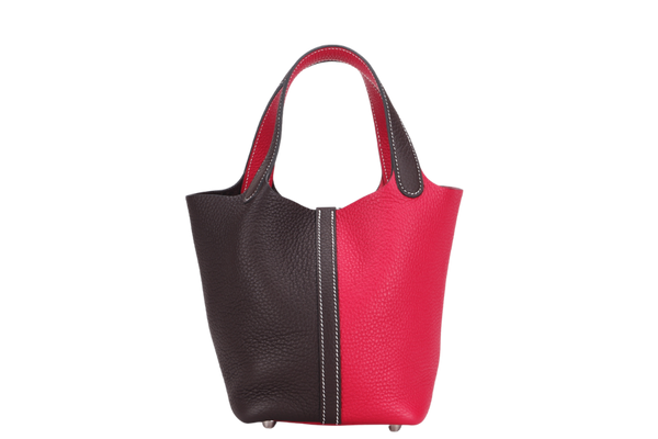 HERMES PICOTIN 18CM (STAMP Z 2021) ROUGE SELLIER & FRAMBOISE SILVER HARDWARE WITH DUST COVER & BOX