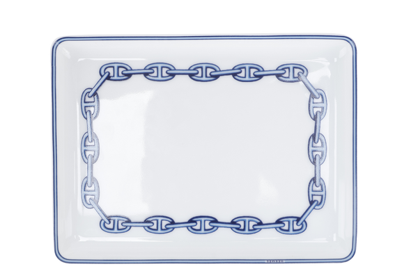 HERMES CHAINE D'ANCRE PORCELAIN SQUARE PLATE WITH BOX